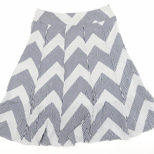 Coast Womens Blue Geometric Cotton A-Line Skirt Size 12 Zip