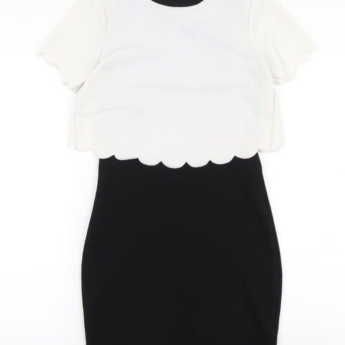 Boohoo Womens Black Colourblock Polyester Pencil Dress Size 10 Boat Neck Pullover