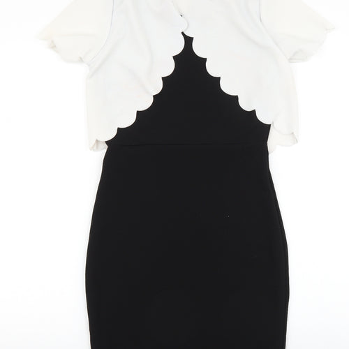 Boohoo Womens Black Colourblock Polyester Pencil Dress Size 10 Boat Neck Pullover