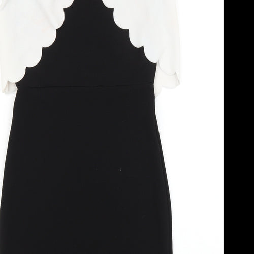 Boohoo Womens Black Colourblock Polyester Pencil Dress Size 10 Boat Neck Pullover