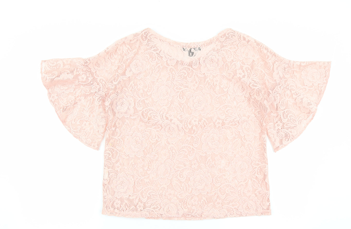 Primark Womens Pink Floral Polyester Basic T-Shirt Size 12 Boat Neck