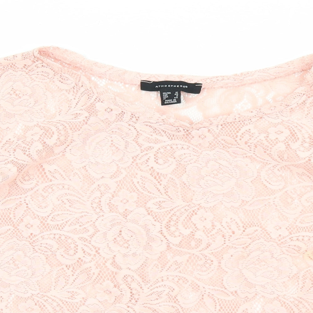 Primark Womens Pink Floral Polyester Basic T-Shirt Size 12 Boat Neck