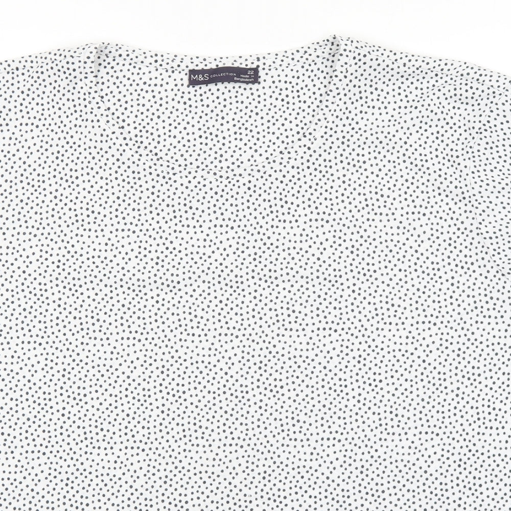 Marks and Spencer Womens White Polka Dot Polyester Basic T-Shirt Size 22 Scoop Neck