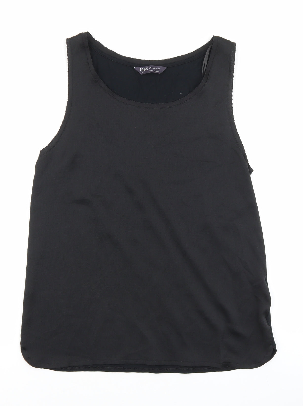 Marks and Spencer Womens Black Polyester Basic Tank Size 6 Boat Neck