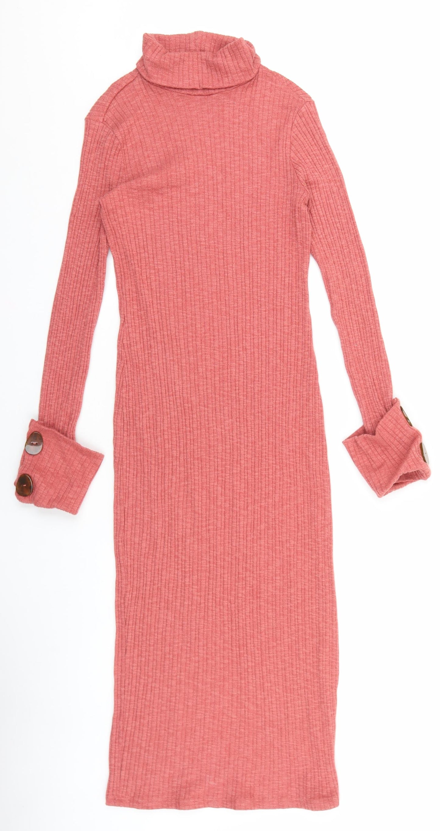 George Womens Pink Cotton Jumper Dress Size 8 Roll Neck Pullover