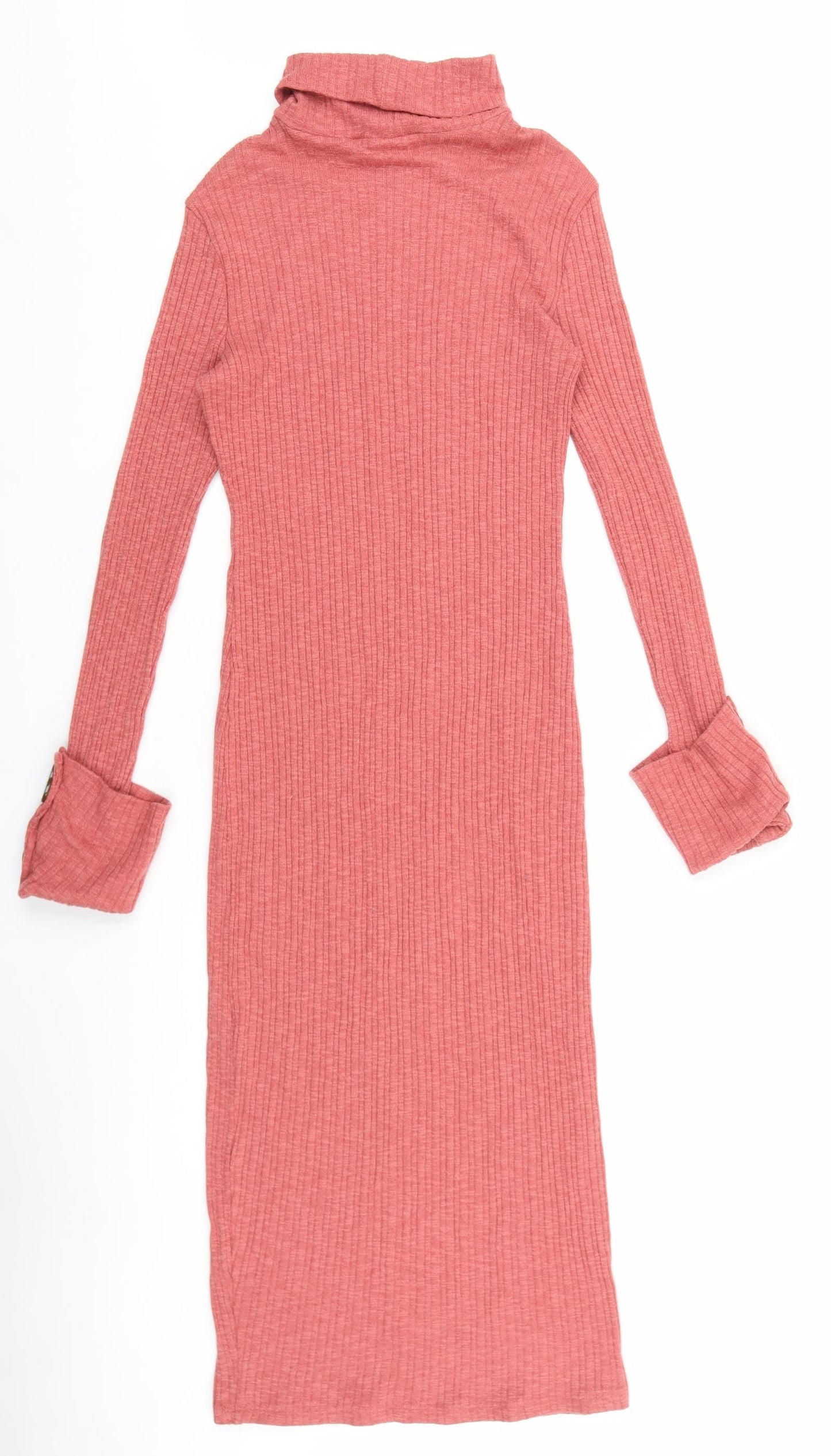 George Womens Pink Cotton Jumper Dress Size 8 Roll Neck Pullover