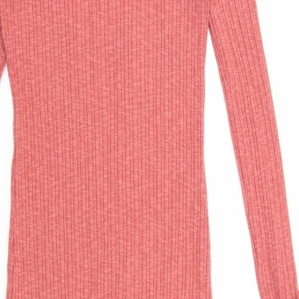 George Womens Pink Cotton Jumper Dress Size 8 Roll Neck Pullover