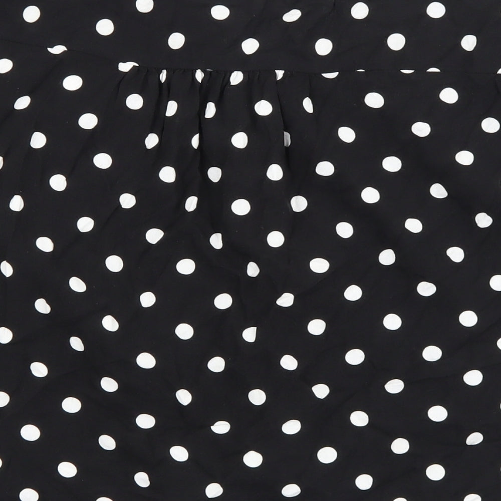 George Womens Black Polka Dot Viscose Basic Button-Up Size 14 V-Neck