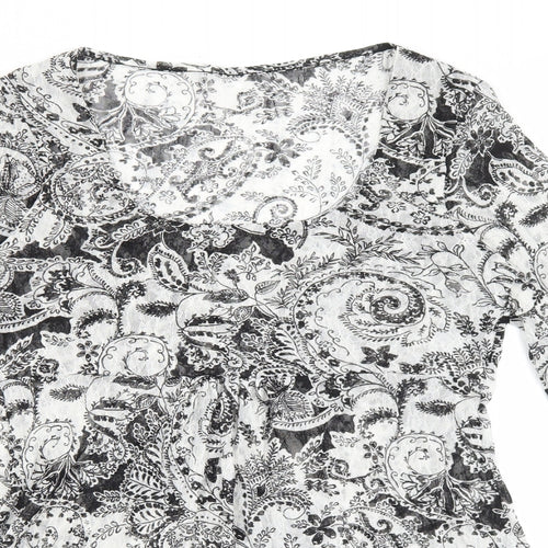 Marks and Spencer Womens Black Floral Polyester Basic Blouse Size 14 Scoop Neck