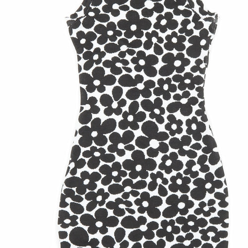 H&M Womens Black Floral Polyester Bodycon Size 2XS Roll Neck Pullover