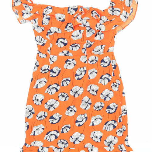 Vera & lucy Womens Orange Floral Polyester Mini Size S Off the Shoulder Zip