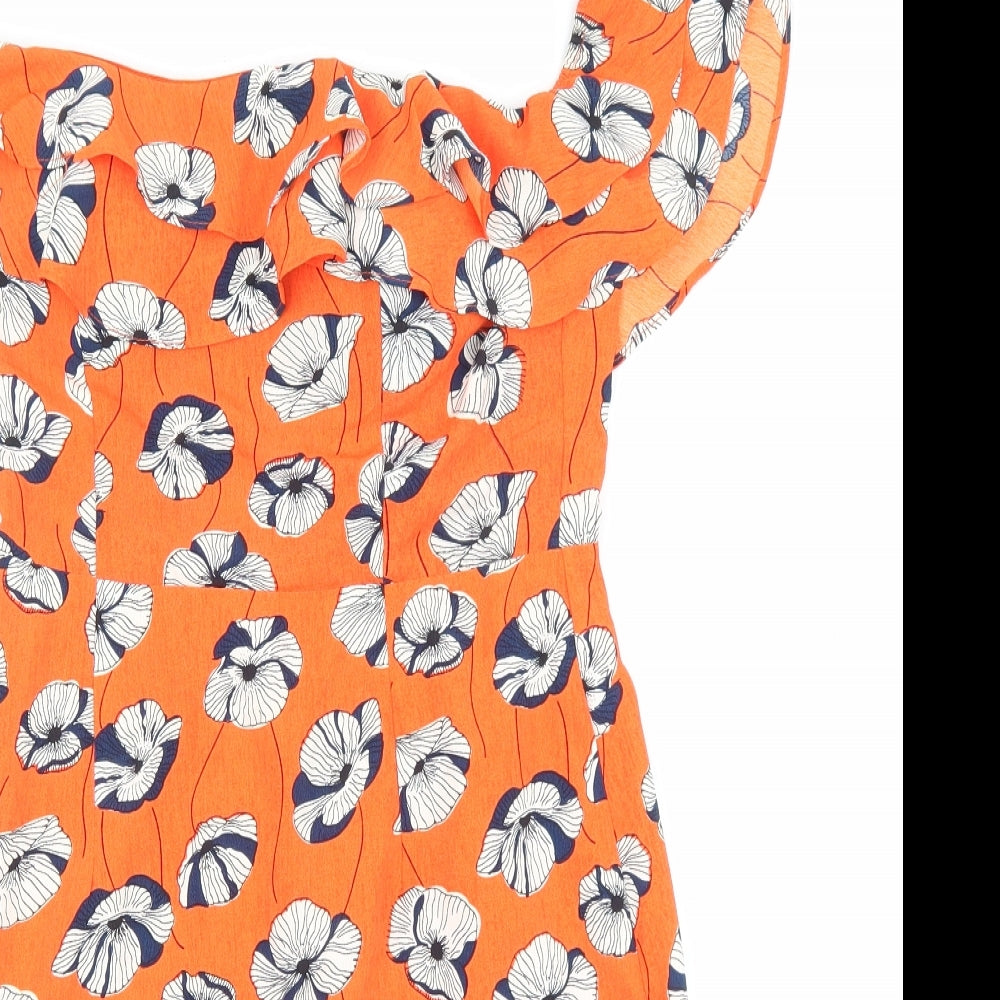 Vera & lucy Womens Orange Floral Polyester Mini Size S Off the Shoulder Zip