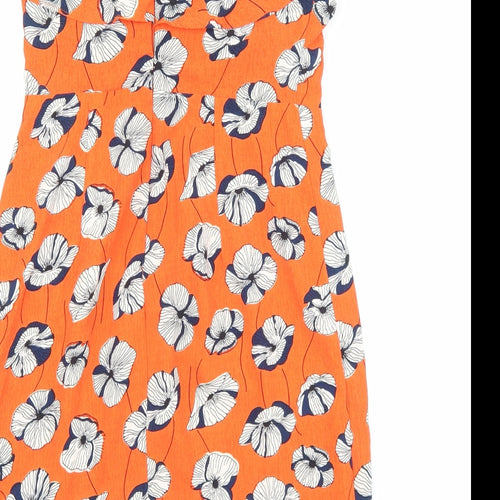 Vera & lucy Womens Orange Floral Polyester Mini Size S Off the Shoulder Zip