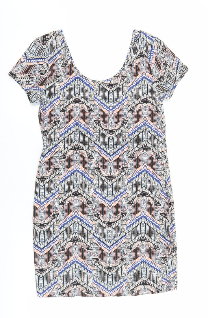 New Look Womens Multicoloured Geometric Cotton Shift Size 14 Scoop Neck Pullover