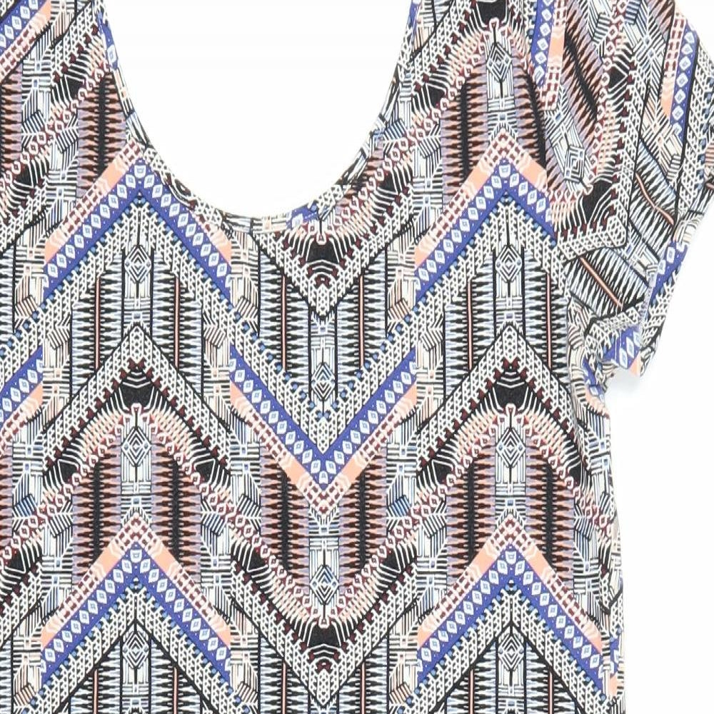 New Look Womens Multicoloured Geometric Cotton Shift Size 14 Scoop Neck Pullover