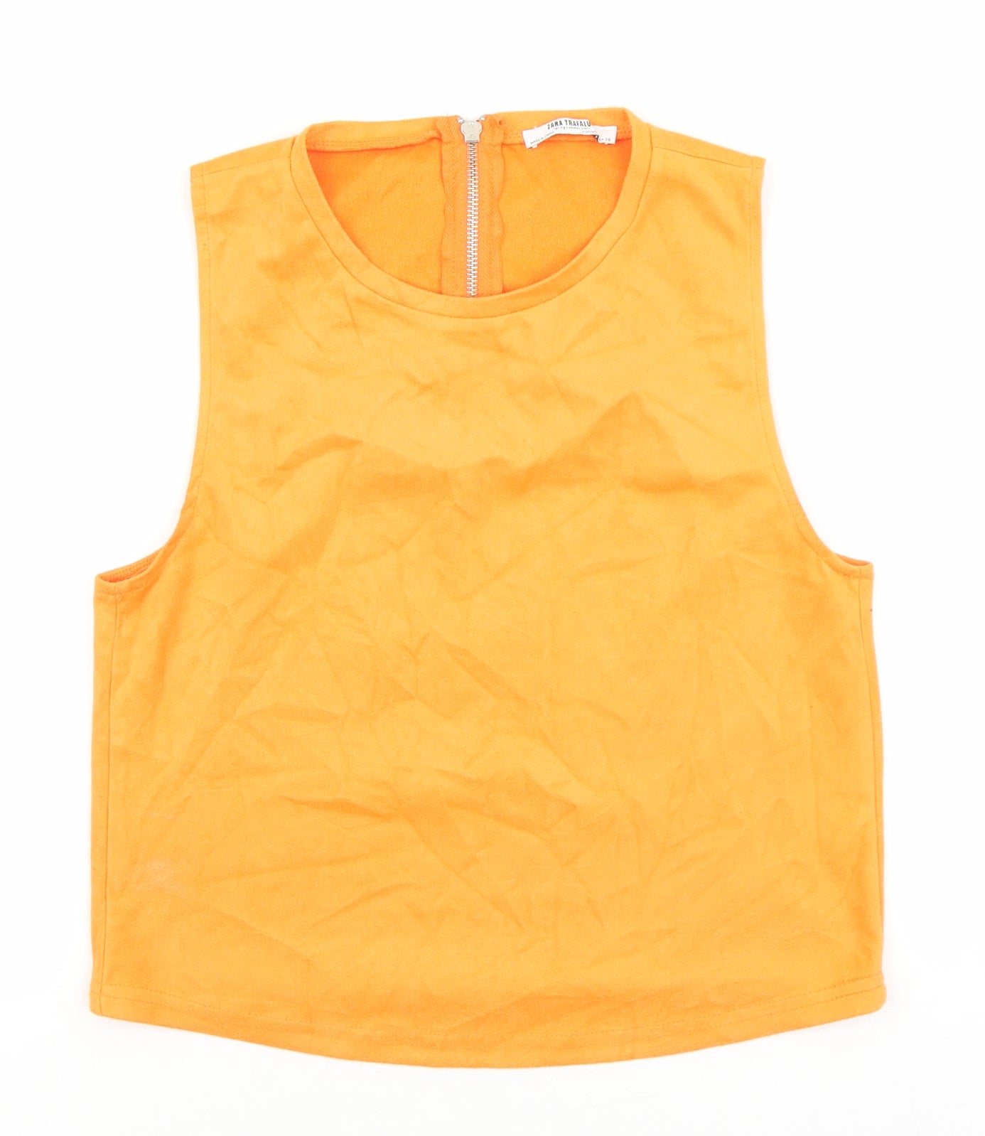 Zara Womens Orange Polyester Basic Tank Size 6 Round Neck