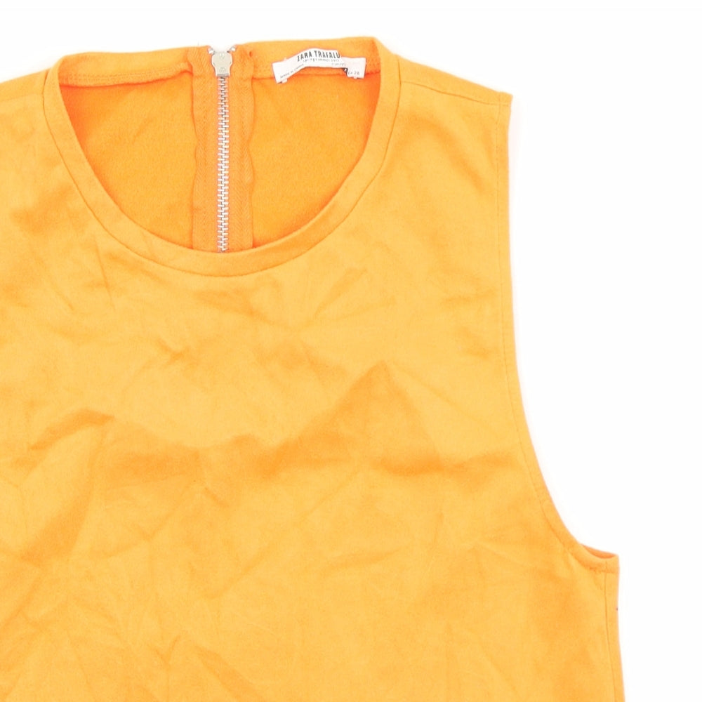 Zara Womens Orange Polyester Basic Tank Size 6 Round Neck