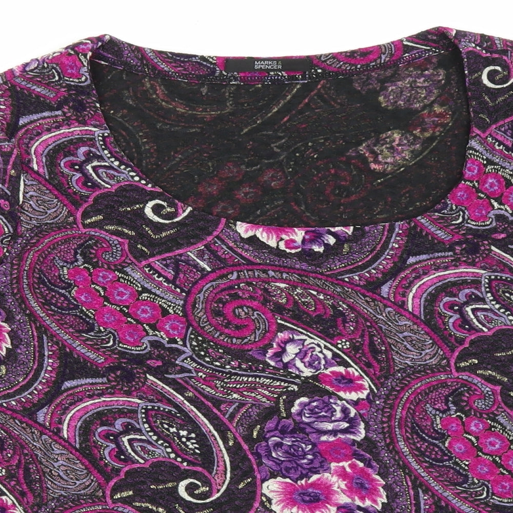 Marks and Spencer Womens Pink Floral Polyester Basic Blouse Size 16 Scoop Neck