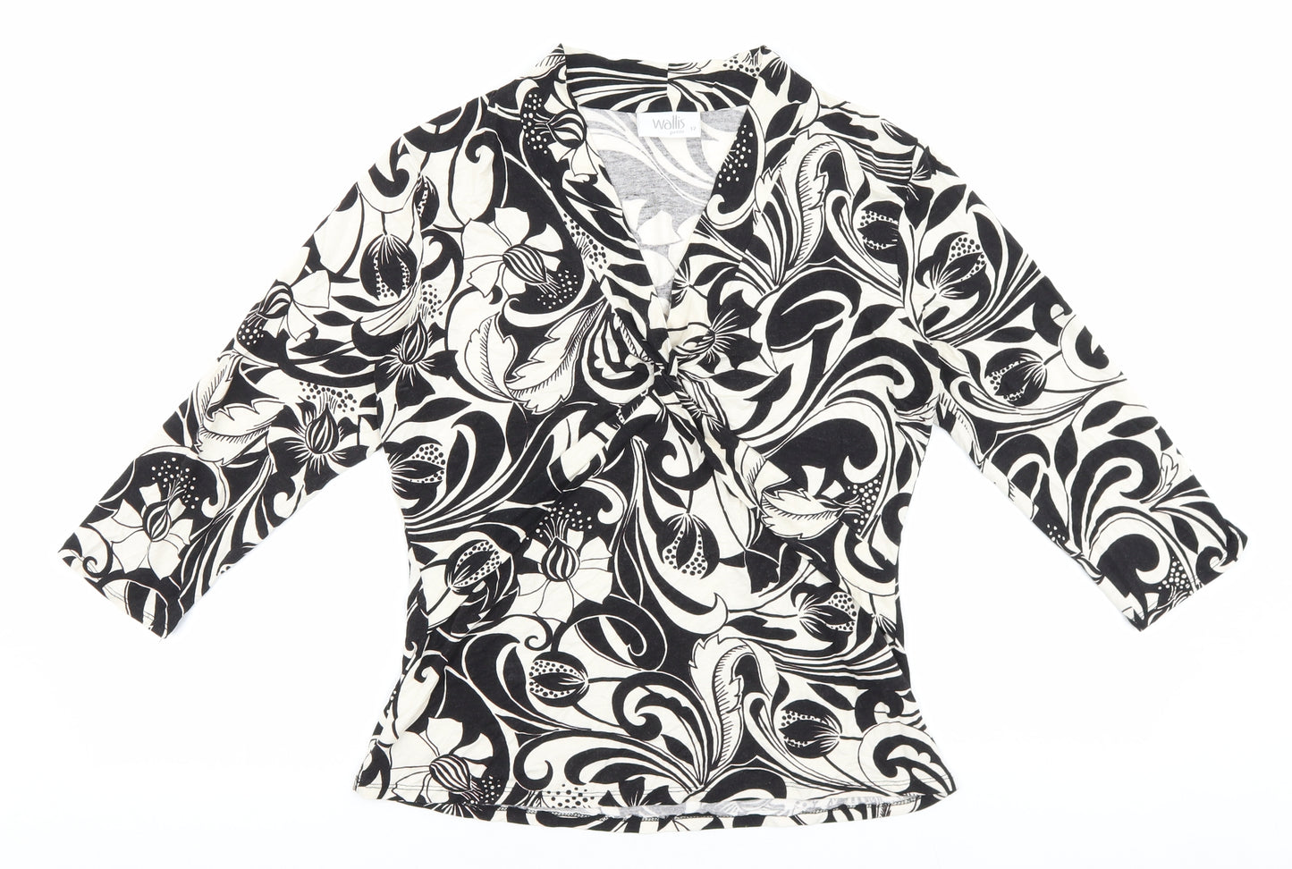 Wallis Womens Black Floral Viscose Basic Blouse Size 12 V-Neck