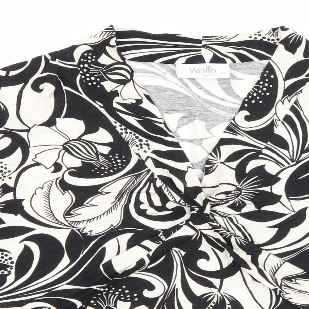 Wallis Womens Black Floral Viscose Basic Blouse Size 12 V-Neck
