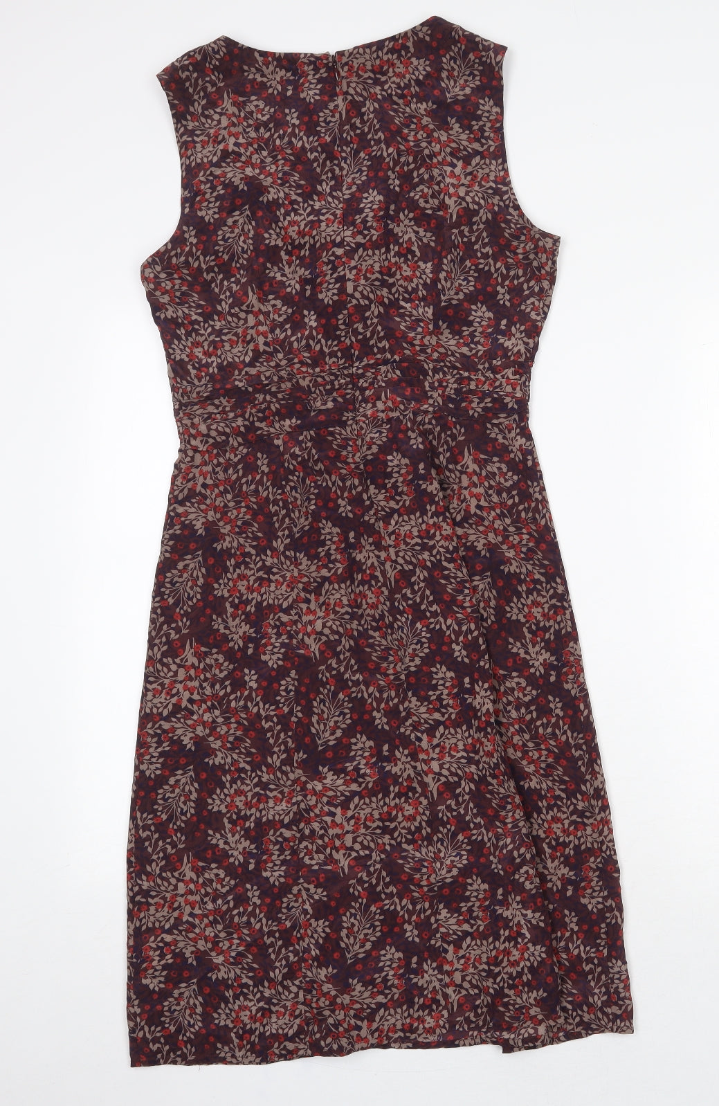 Ken Womens Red Floral Silk A-Line Size 10 V-Neck Zip