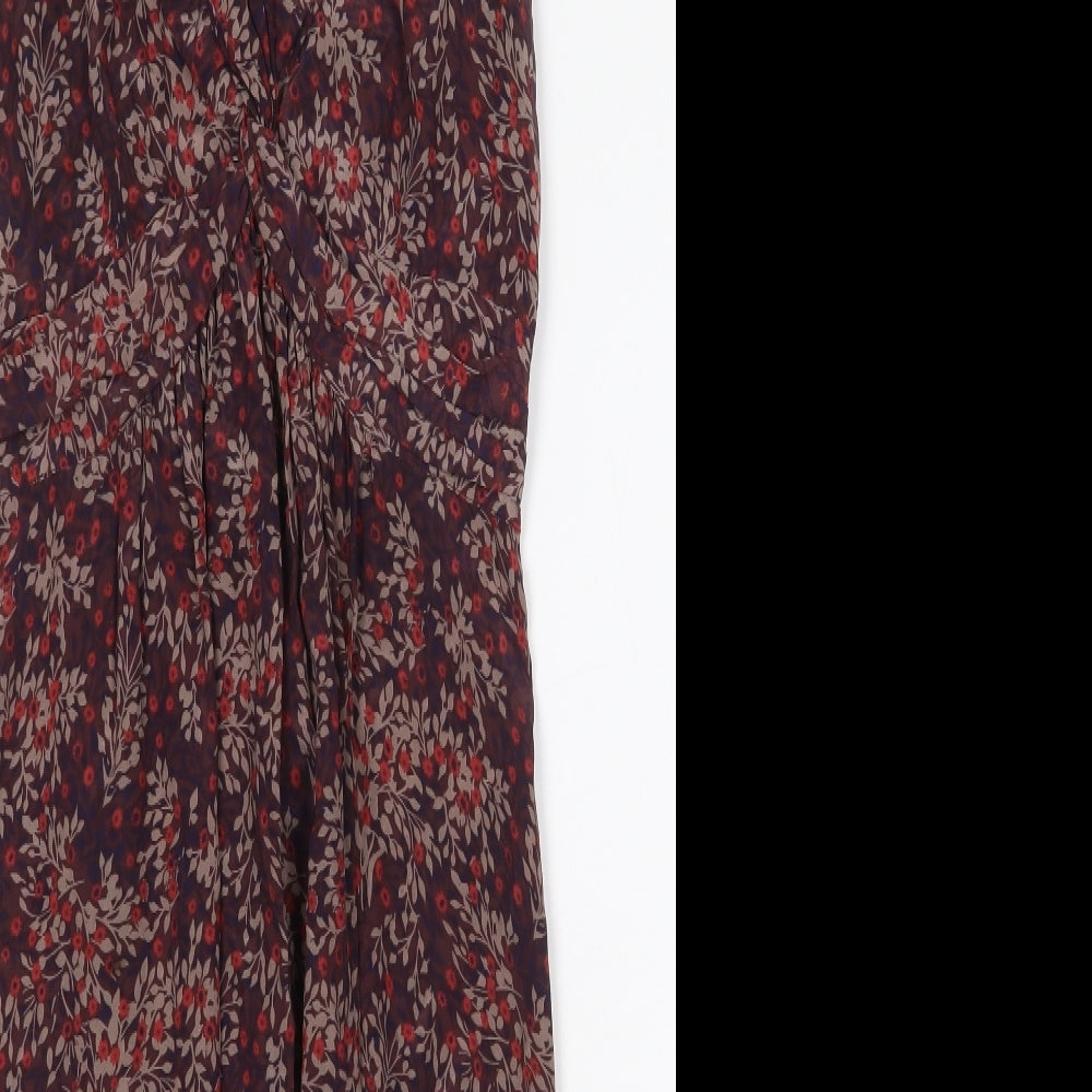 Ken Womens Red Floral Silk A-Line Size 10 V-Neck Zip