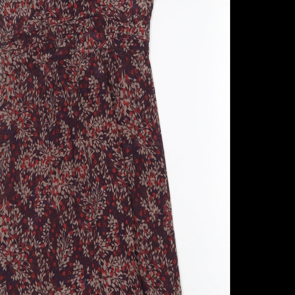 Ken Womens Red Floral Silk A-Line Size 10 V-Neck Zip