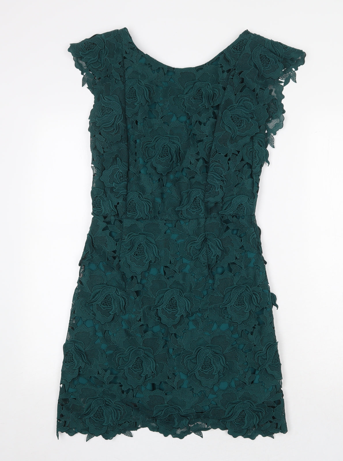 Topshop Womens Green Polyester Shift Size 8 Boat Neck Zip