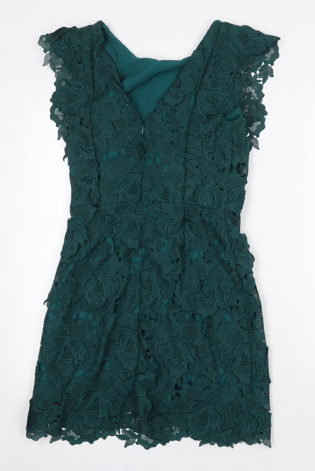 Topshop Womens Green Polyester Shift Size 8 Boat Neck Zip