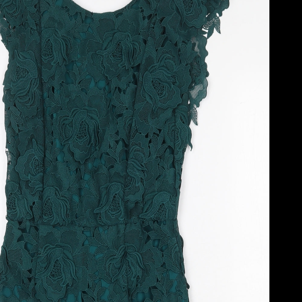 Topshop Womens Green Polyester Shift Size 8 Boat Neck Zip