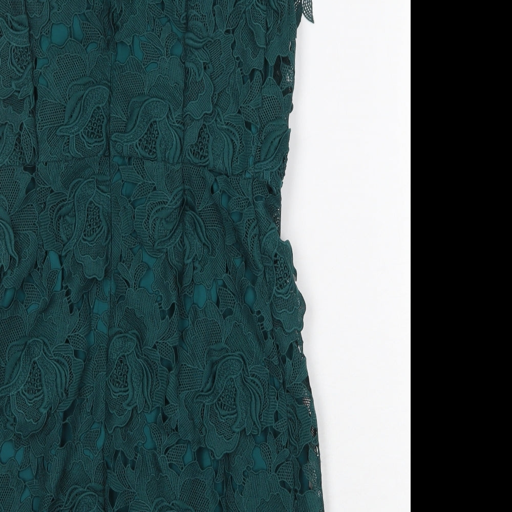 Topshop Womens Green Polyester Shift Size 8 Boat Neck Zip
