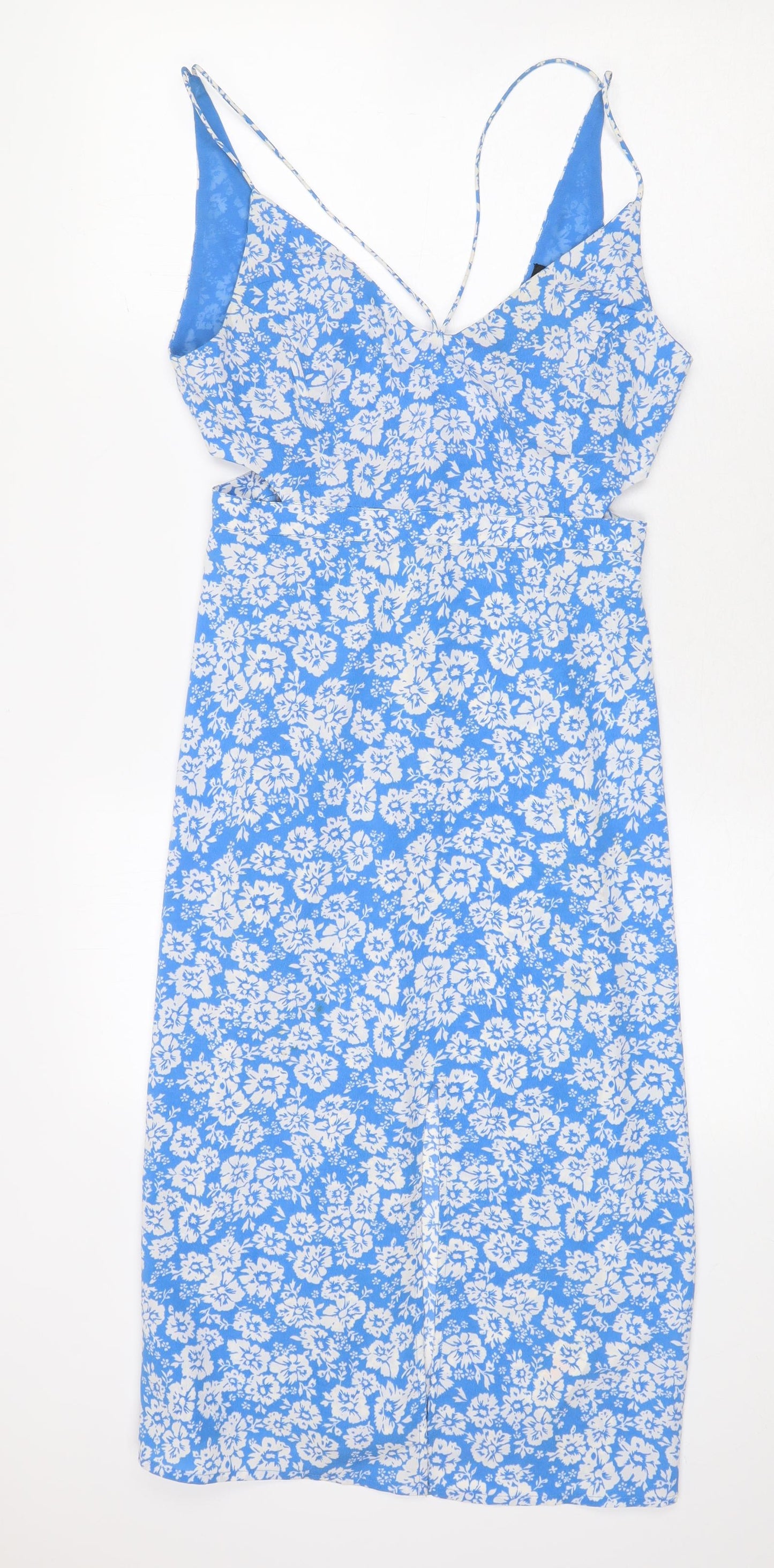 Topshop Womens Blue Floral Polyester Slip Dress Size 10 Sweetheart Zip