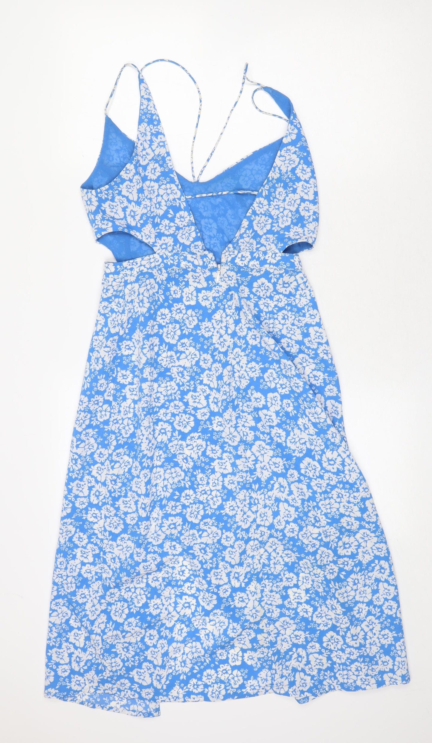 Topshop Womens Blue Floral Polyester Slip Dress Size 10 Sweetheart Zip