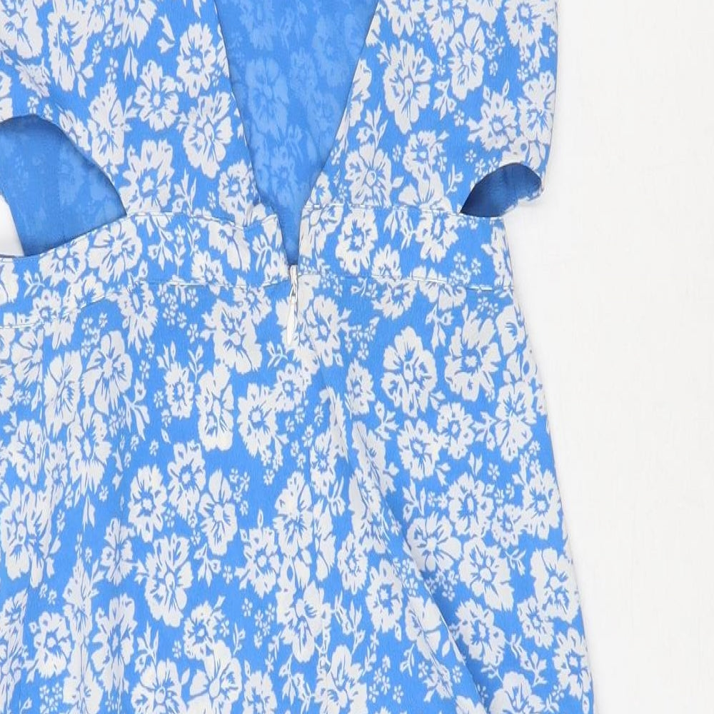 Topshop Womens Blue Floral Polyester Slip Dress Size 10 Sweetheart Zip