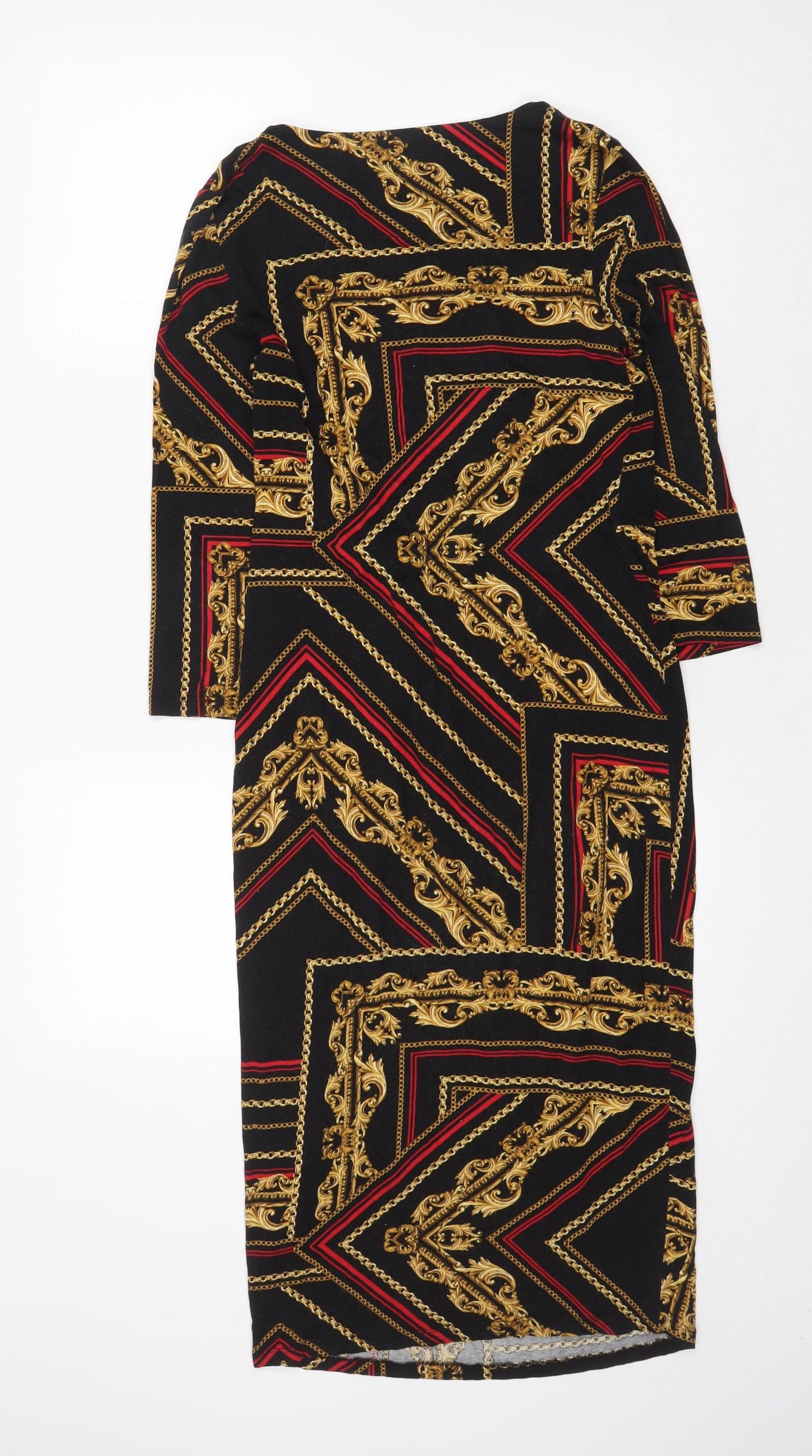 F&F Womens Multicoloured Geometric Viscose Sheath Size 8 Boat Neck Pullover