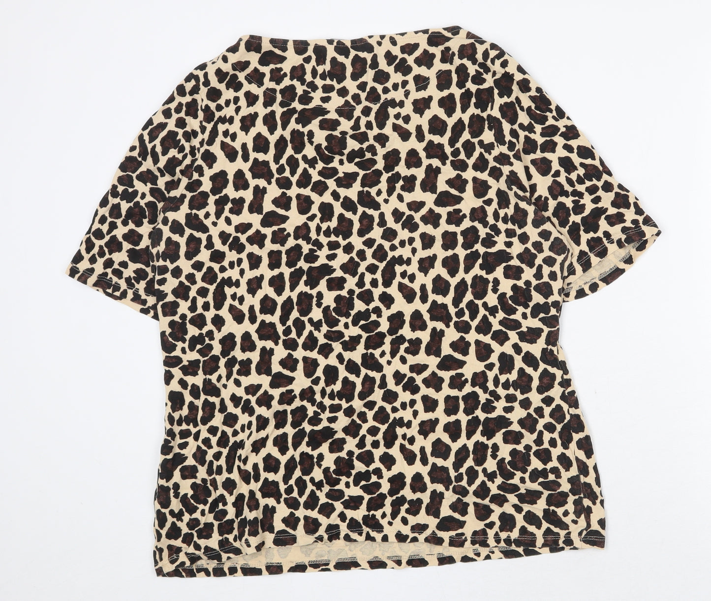 Marks and Spencer Womens Beige Animal Print 100% Cotton Basic T-Shirt Size 20 Round Neck