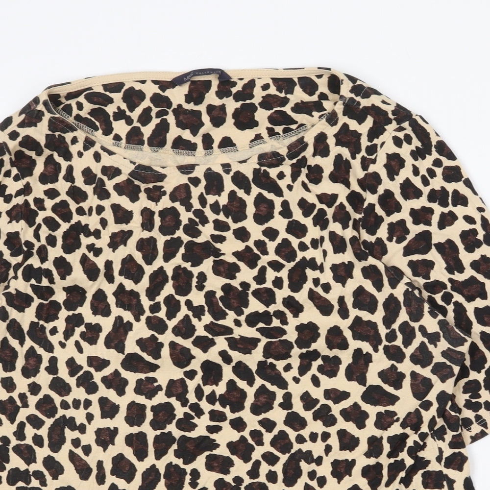 Marks and Spencer Womens Beige Animal Print 100% Cotton Basic T-Shirt Size 20 Round Neck