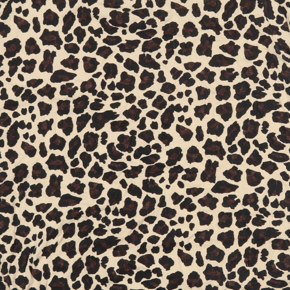 Marks and Spencer Womens Beige Animal Print 100% Cotton Basic T-Shirt Size 20 Round Neck