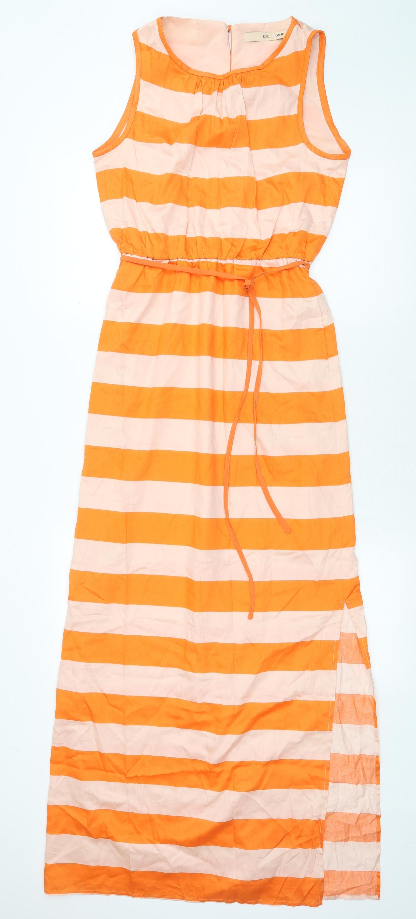 Rue Feminine Womens Orange Striped Polyester Tank Dress Size S Boat Neck Button