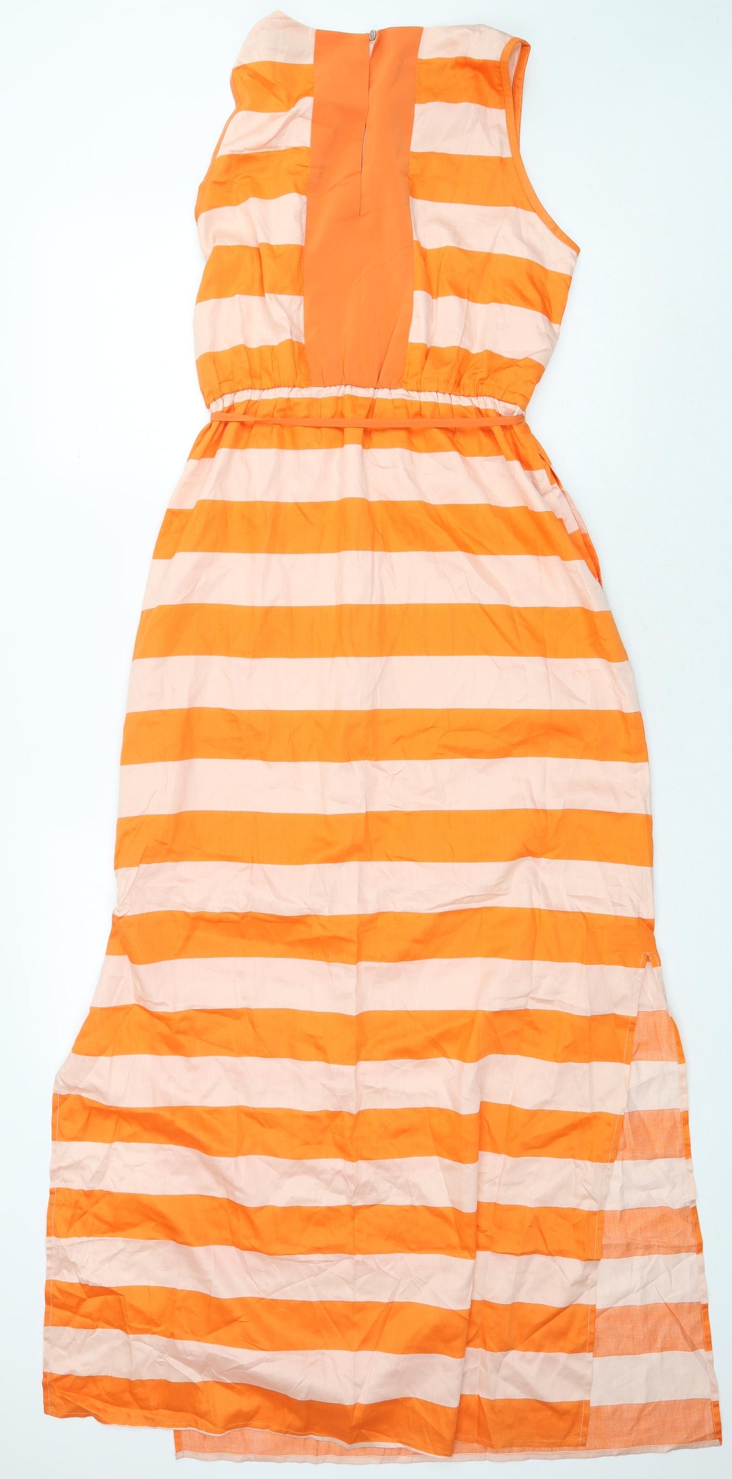 Rue Feminine Womens Orange Striped Polyester Tank Dress Size S Boat Neck Button