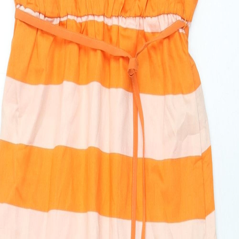 Rue Feminine Womens Orange Striped Polyester Tank Dress Size S Boat Neck Button