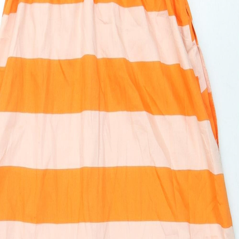 Rue Feminine Womens Orange Striped Polyester Tank Dress Size S Boat Neck Button