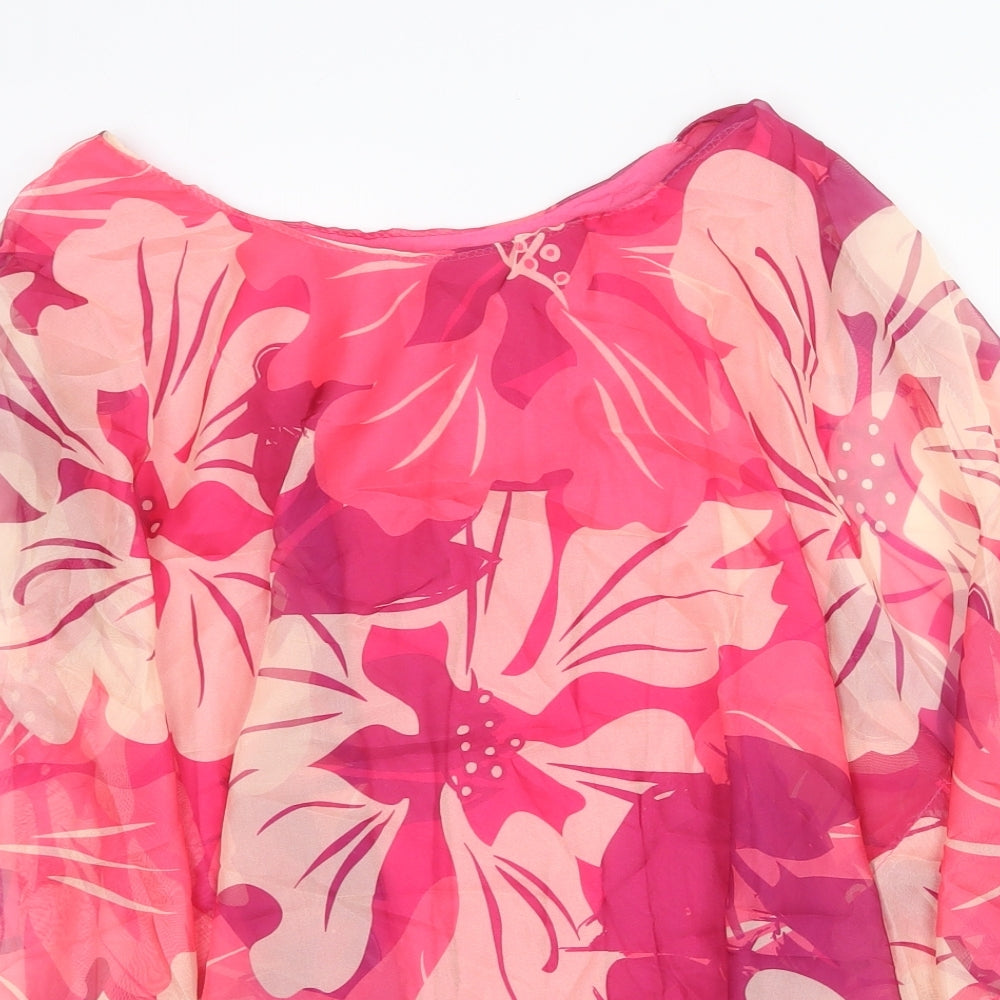 Preworn Womens Pink Geometric Viscose Basic Blouse Size S Round Neck