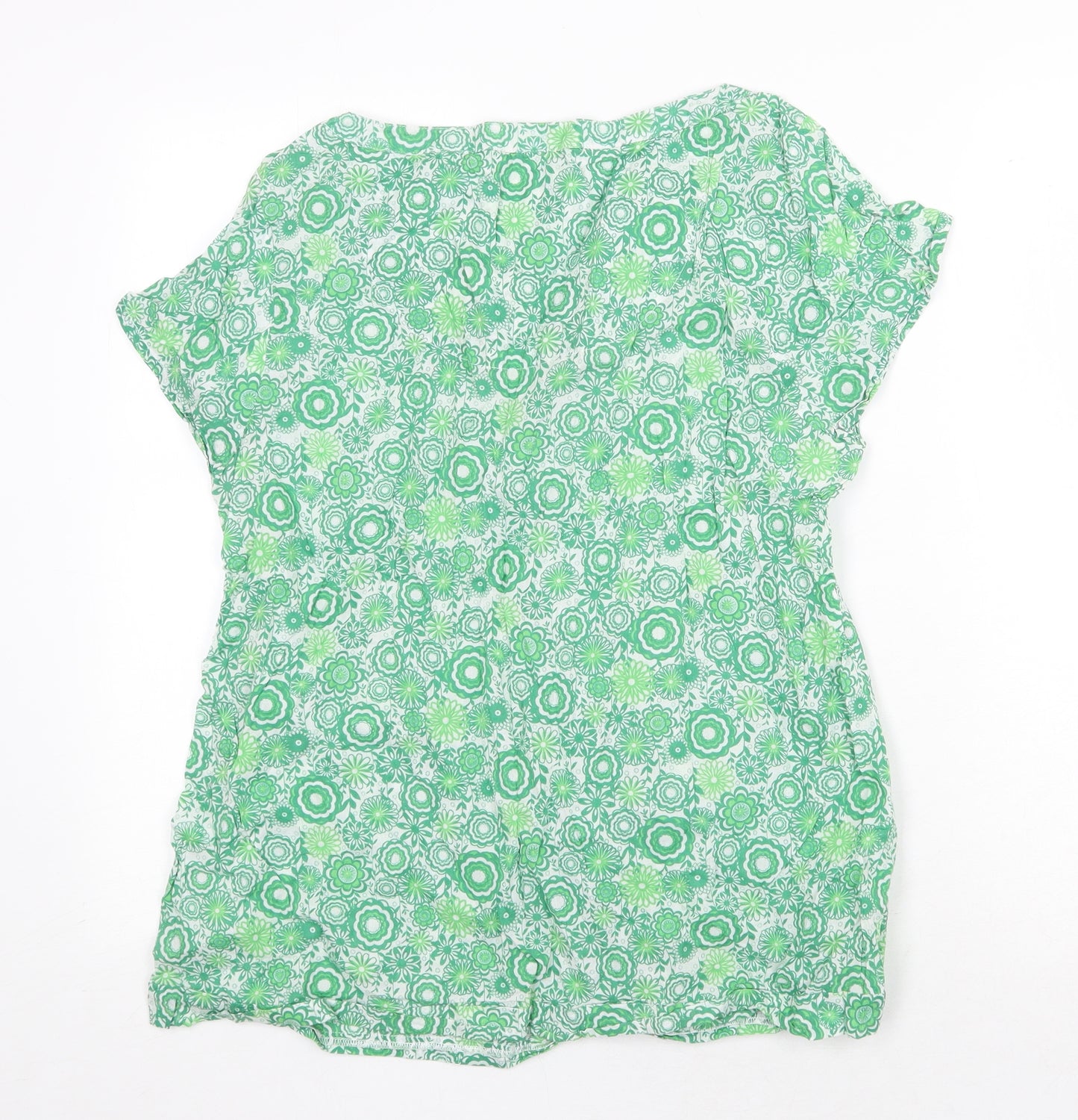 MANTARAY PRODUCTS Womens Green Geometric 100% Cotton Basic T-Shirt Size 16 Round Neck