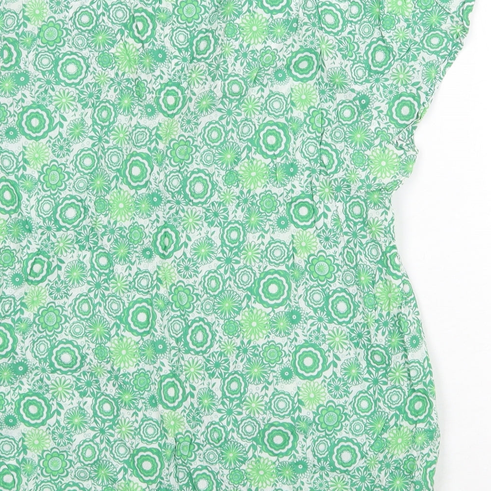MANTARAY PRODUCTS Womens Green Geometric 100% Cotton Basic T-Shirt Size 16 Round Neck