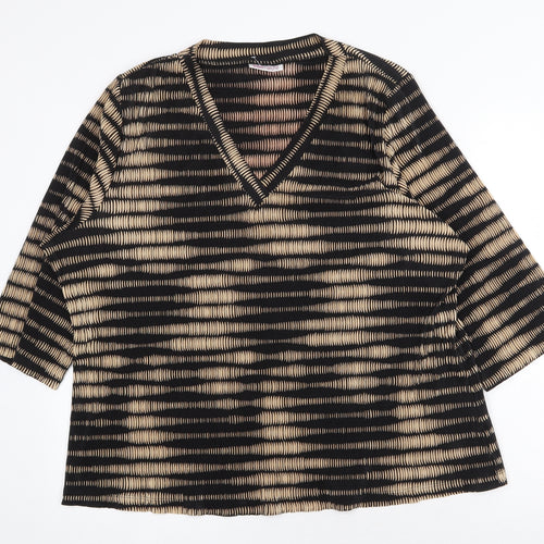 Bonmarché Womens Gold Geometric Polyester Basic T-Shirt Size L V-Neck