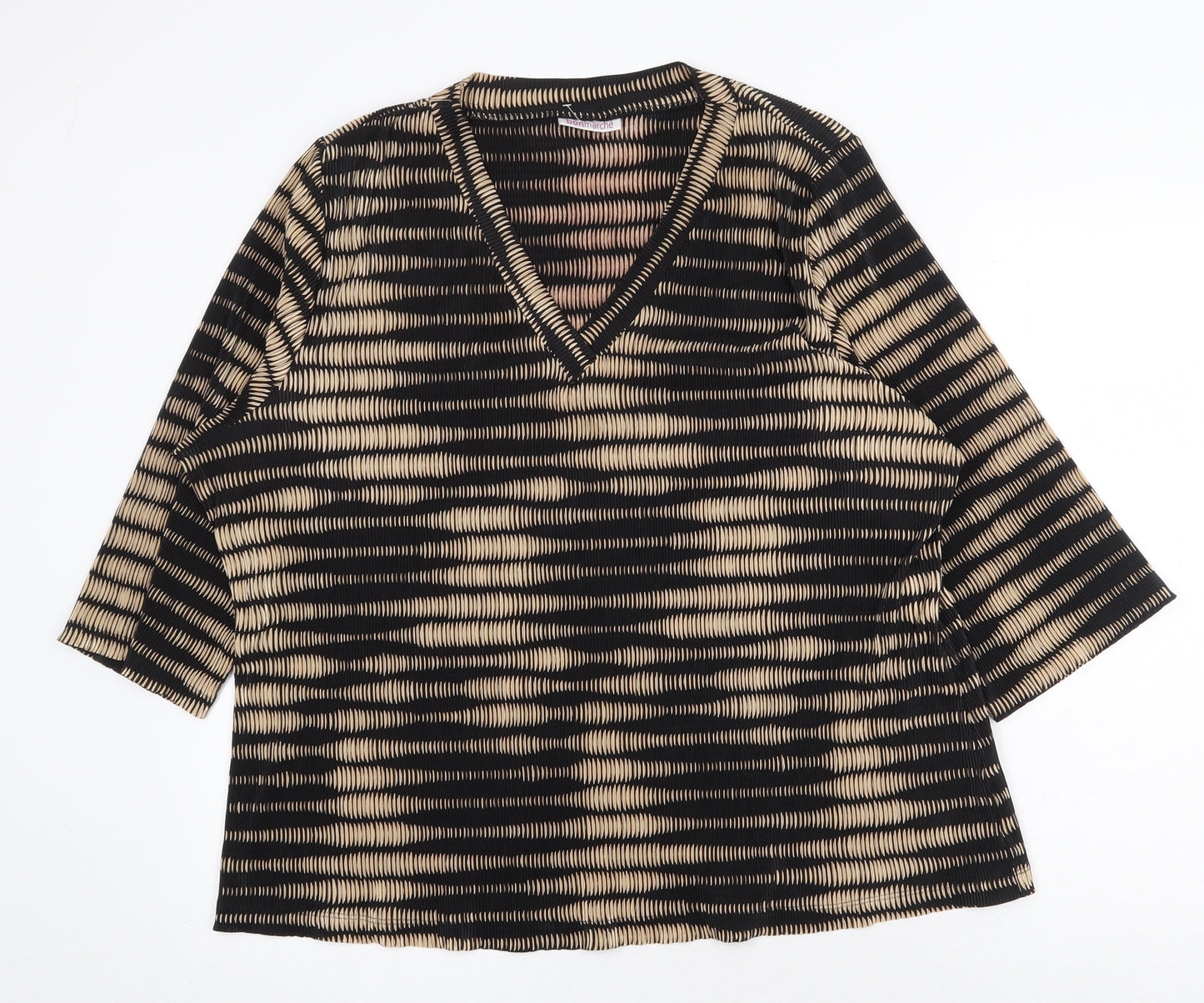 Bonmarché Womens Gold Geometric Polyester Basic T-Shirt Size L V-Neck
