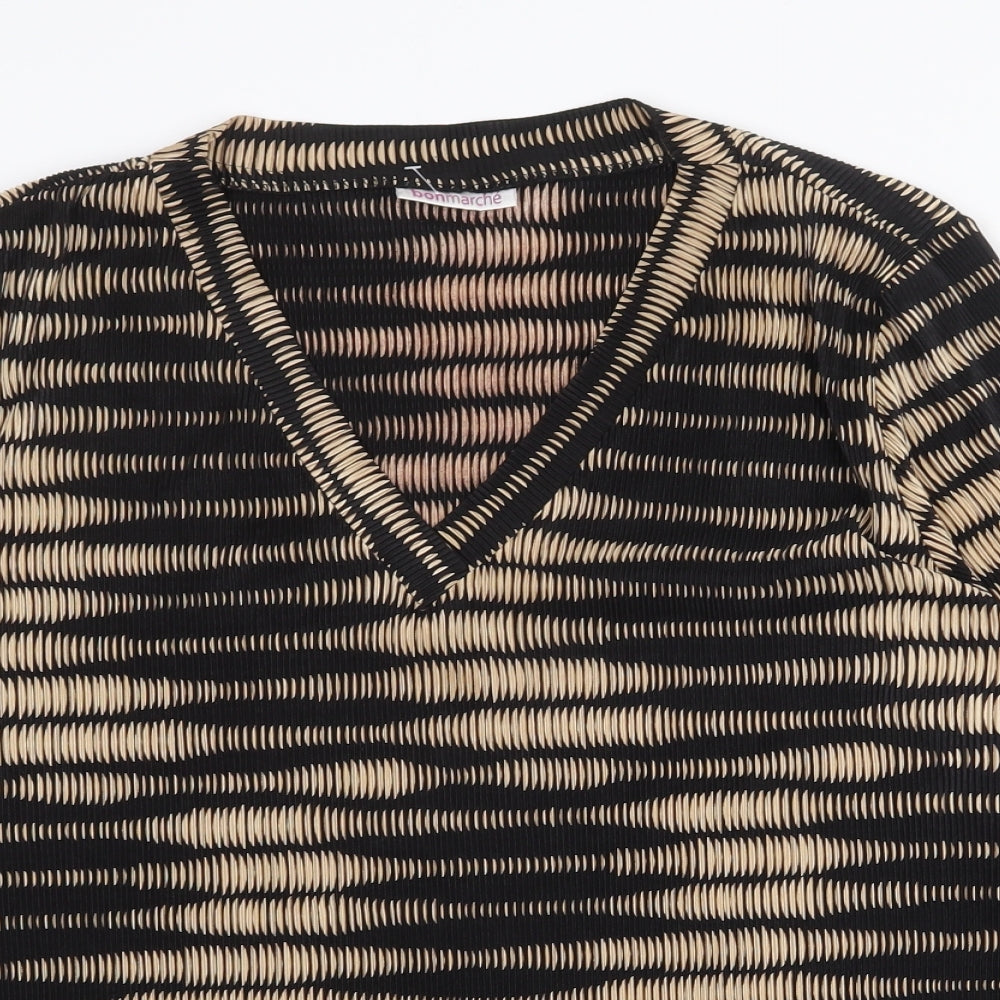 Bonmarché Womens Gold Geometric Polyester Basic T-Shirt Size L V-Neck