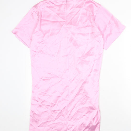 Zara Womens Pink Polyester T-Shirt Dress Size M Round Neck Zip - Twist Detail