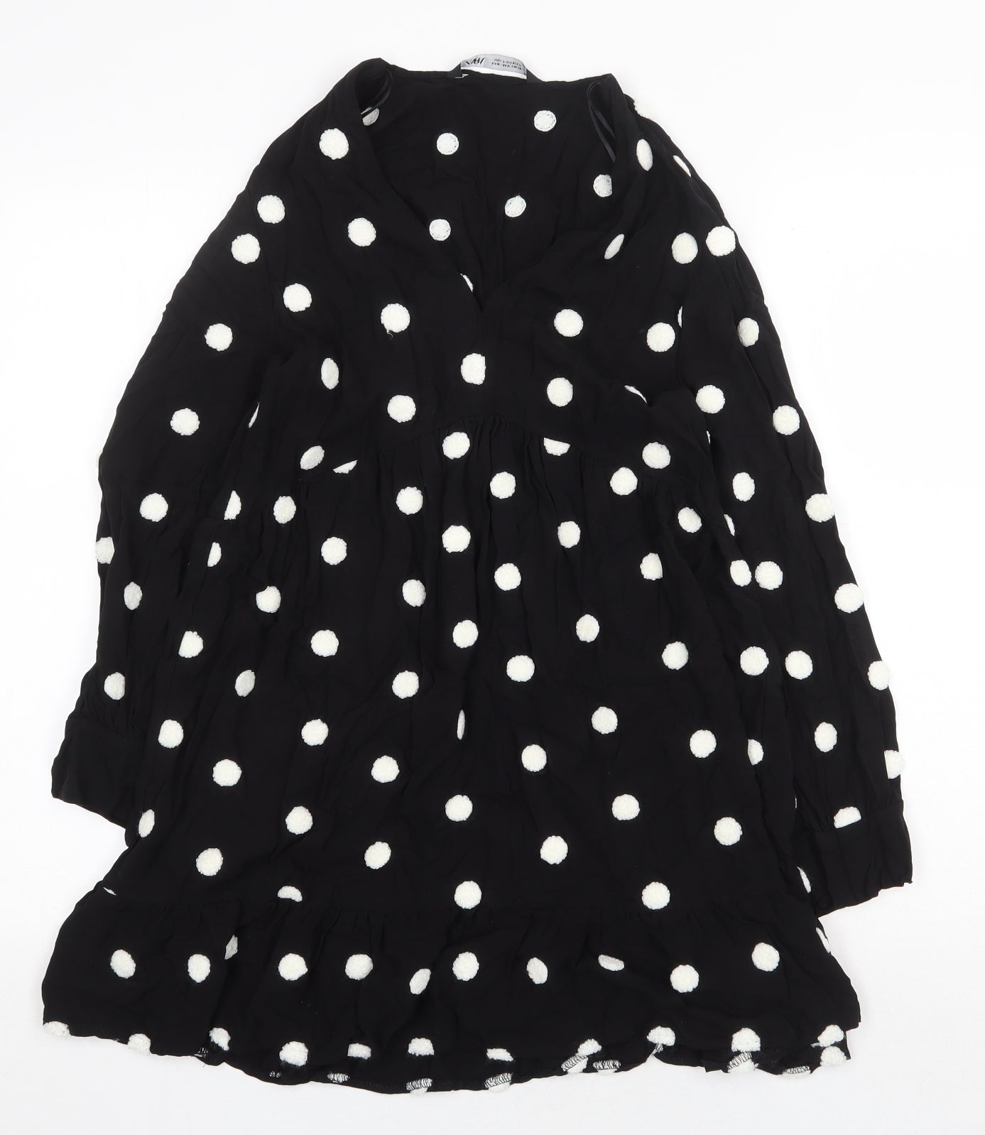 Zara Womens Black Polka Dot Viscose A-Line Size M V-Neck Pullover